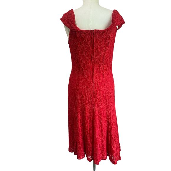 Vintage Dave & Johnny Red Lace Evening Dress Formal Cocktail Prom Gown Sz 11/12 - Picture 2 of 10